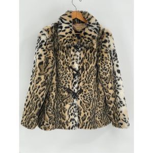 Midnight Velvet Coat Jacket‎ Faux Fur Women Large Leopard Cheetah Animal Toggle